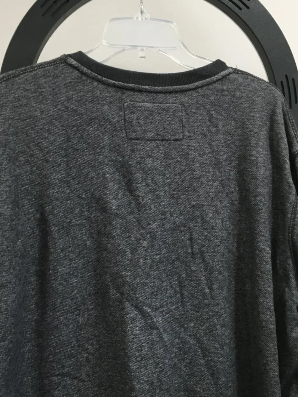 VINCE Marled Dark Gray White Ribbed Inserts Long Sleeve Crew Neck Pullover Shirt